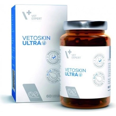 VetExpert Vetoskin Ultra - хранителна добавка за кучета и котки, за правилното функциониране на кожата и за процесите на регенерация, 60 капсули, Vet Expert - Полша