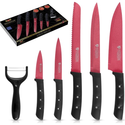 Zillinger ZL 872 6 dílný set nožů s keramickou škrabkou, 20 19,8 12,3 8,7cm černo červená
