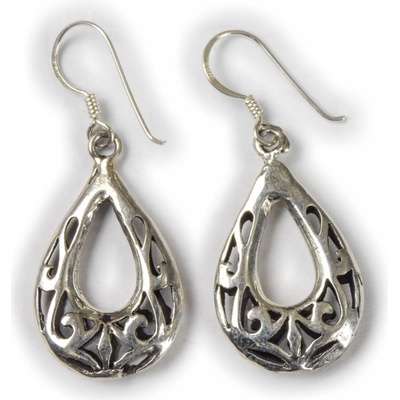 Sanu Babu stříbrné naušnice ve tvaru kapky s ornamenty Nepál 7A stříbrná