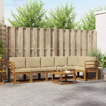 vidaXL Комплект дивани за открито 7 pcs Натурален и Бежов (3366486)