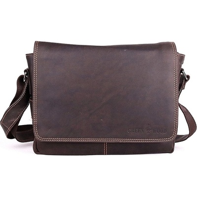 GreenWood Středně velká kožená hladká tmavěcrossbody taška no. 113 hnědá