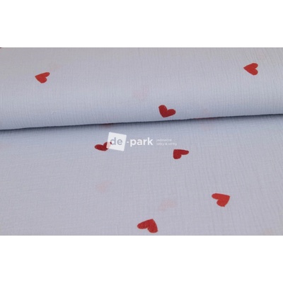 de-park Gázovina - mušelín - Vyšívaná srdíčka - modrá