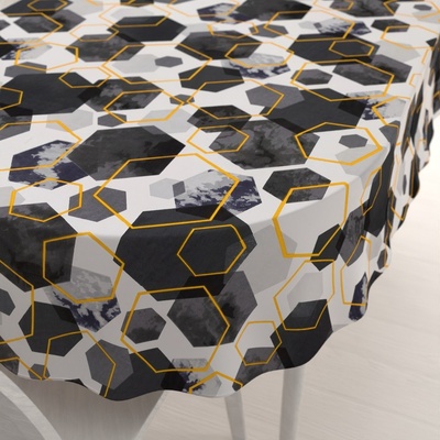 Biante bavlna oválný ubrus Sandra SA-568 Šedo-modrofialové mramorové hexagony na bílém 120x200 cm