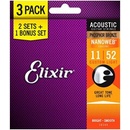 Elixir 16544 Nanoweb Phosphor Bronze Custom Light 11-52 3 Pack Set