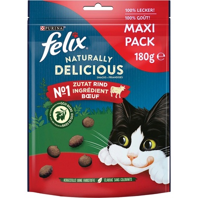 Felix Naturally Delicious pamlsky pro kočky hovězí s kustovnicí čínskou 3 x 180 g