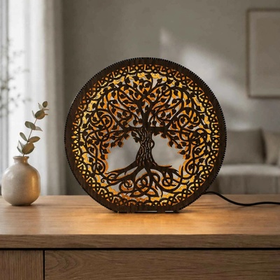 SENTOP | LED lampa Strom života s keltským uzlem | Dřevěná dekorace| SENTOP LED0597