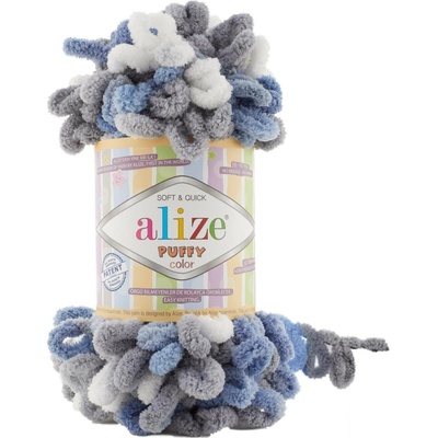 Alize příze Puffy color 6075 tmavě šedá, modrošedá a bílá