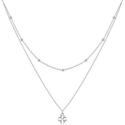 Grace Silver Jewellery Dvojitý stříbrný řetízek s přívěskem ve tvaru čtyřlístku NH-SCN481/26 Stříbrná