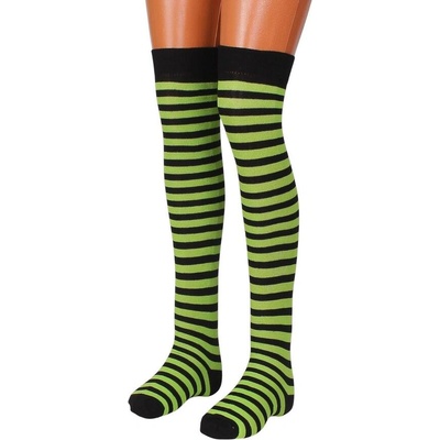 Дамски 7/8 чорапи с раиран десен в черно и зелено