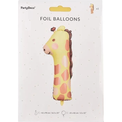 PartyDeco Balónek fóliový číslo 1 Žirafa 42 x 90 cm