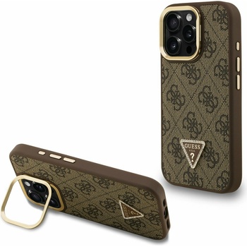 GUESS PU 4G Strass Триъгълен лого Stand Camera Frame MagSafe Заден капак за iPhone 15 Pro Кафяв Guess | Kafyav | ЖЕНИ | UNI