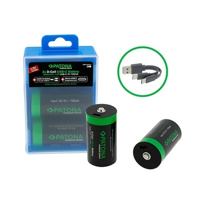 PATONA nabíjecí baterie LR20 mono D Li-lon 4000mAh 1,5V s USB-C nabíjením, 2ks v balení – Zbozi.Blesk.cz