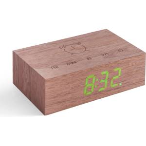 Gingko Design GINGKO Часовник/будилник Flip Cilck Clock - орехово дърво със зелени цифри (Gingko-G003W8) Будилник