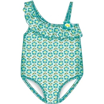 MAYORAL Цял бански костюм с асиметрични презрамки в синьо-зелено с цветя за мини момиче Mayoral
