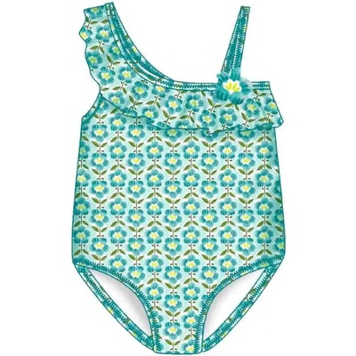 MAYORAL Цял бански костюм с асиметрични презрамки в синьо-зелено с цветя за мини момиче Mayoral