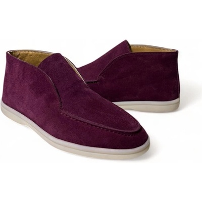 Дизайнерски високи дамски лоуфъри от естествен велур в цвят марсала