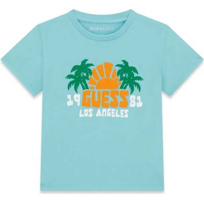 GUESS Тюркоазена тениска за мини момче с оранжева щампа и надпис Guess