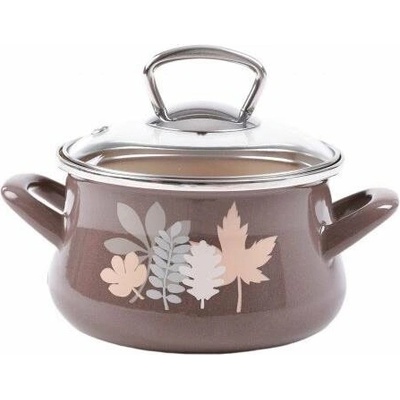 Metalac Hluboký hrnec Elegant se skleněnou poklicí lístky šedé 14 cm 2,3 l D2-14-49