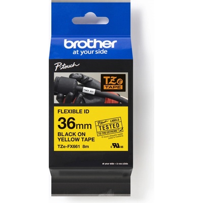 Brother TZ-FX661 / TZe-FX661 Pro Tape, 36mm x 8m, flexi, čierna tlač / žltý podklad, originálna páska