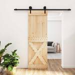 vidaXL Преплъзваща се врата Естествено и черно 70 x 210 cm (3445164)