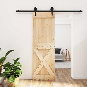 vidaXL Преплъзваща се врата Естествено и черно 70 x 210 cm (3445164)