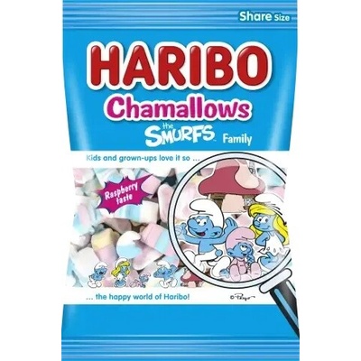 Haribo Chamallows Smurfs marshmallow ve tvaru Šmoulů s malinovou příchutí 100 g