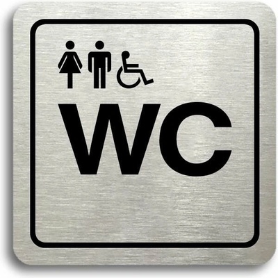 Accept Piktogram "WC ženy, muži, invalidé" (80 × 80 mm) (stříbrná tabulka - černý tisk)