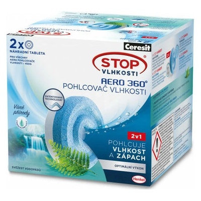 Ceresit Stop vlhkosti AERO 360 ° náhradné tablety 2v1 sviežosť vodopádov 2 x 450g