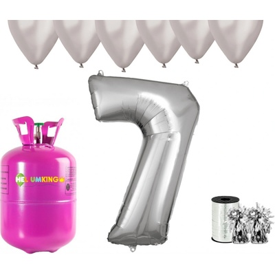 HeliumKing Helium párty set na 7. narozeniny se stříbrnými balónky