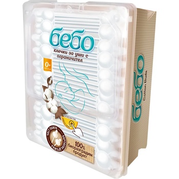 Image 1 of Bebo Памучни клечки с хартиен стик Bebo - 100% биоразградими, 60 броя (614)