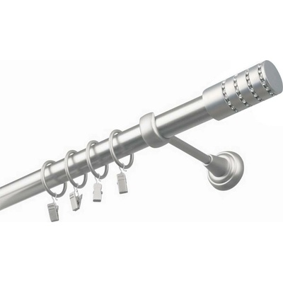 OK-GarnýžeCZ Garnýž kovová jednořadá 25mm Cylinder crystal satina 110 cm do stěny / kroužky s žabkou