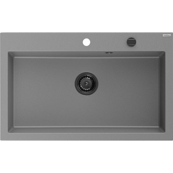 Mexen Elix гранитна мивка с 1 отделение 800 x 500 mm, сива, сифон черен - 6527801005-71-B (6527801005-71-B)