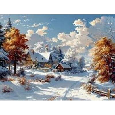 Norimpex Diamantový obrázek Zasněžená vesnice 30 x 40 cm