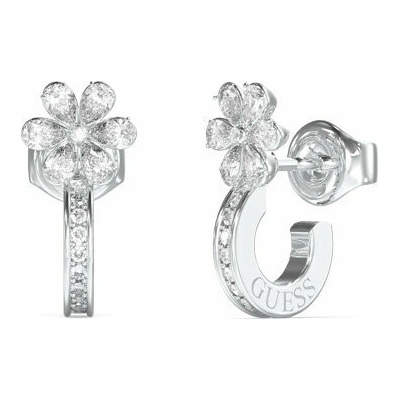 Guess oceľové polkruhové náušnice s kvetinami Lily JUBE05110JWRHT/U