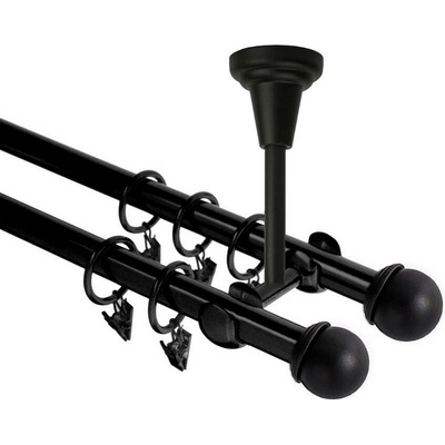 OK-GarnýžeCZ Garnýž kovová dvouřadá 19mm Todi double černá 210 cm do stropu / kroužky s žabkou