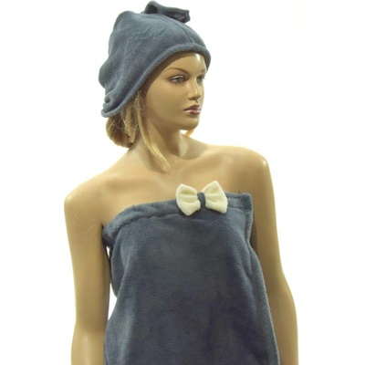 Velforia dámský kilt do sauny z tmavě šedý s mašlí S 65 x 110 cm