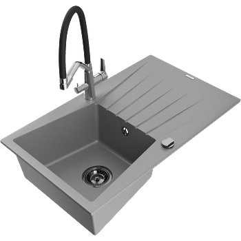 Mexen Cesar мивка от гранит 1-камерна с отцедник и кухненски смесител Duo, сив - 6514-71-671701-07-B (6514-71-671701-07-B)