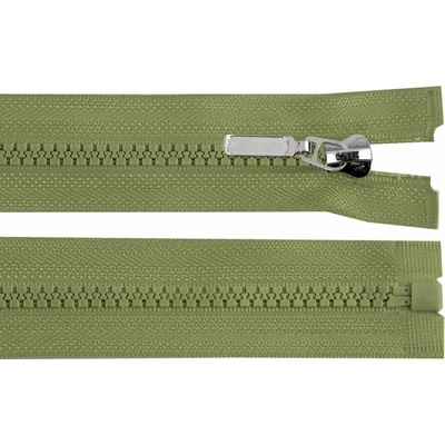 Zip kostěný dělitelný No 5 délka 70 cm - bundový s ozdobným jezdcem barva 263 zelená khaki