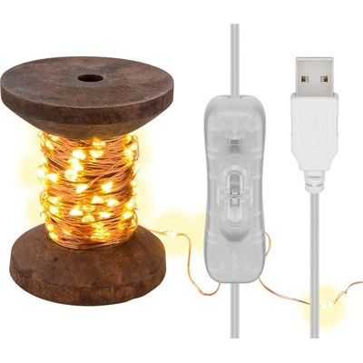 goobay Dekorační světelný řetěz na dřevěné cívce 100x LED USB 60341 40.92.0575