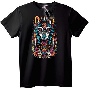 NOONEBRAND Тениска Вълк с цветя и черепи - 2XL, White