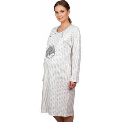 Бяла макси нощница за кърмачки с дълъг ръкав на звездички