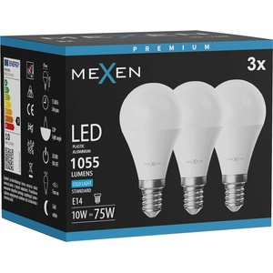 Mexen Nova 3x LED крушка E14, G45, 10W, Студена - 6500K, 1055 lm - L101-E14-1065-01x03 (L101-E14-1065-01x03)