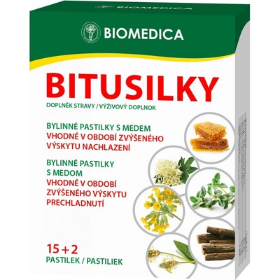 BITUSILKY bylinné pastilky s medem Biomedica 15+2 ks