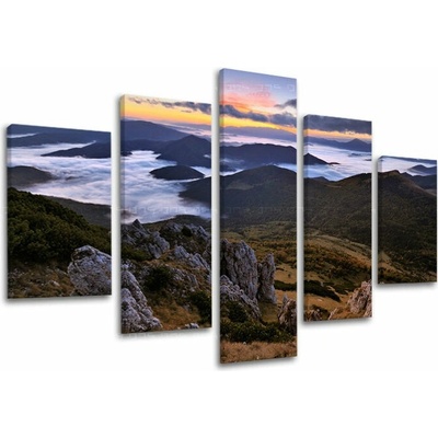 Obraz slovenských skál nad morom oblakov na plátne — 5-dielny set - 100x80 cm