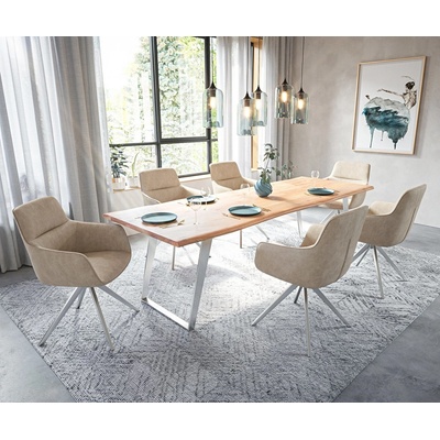 DELIFE Jídelní stůl Edge 260 x 100 cm přírodní akácie nerezová ocel stříbrná šikmá