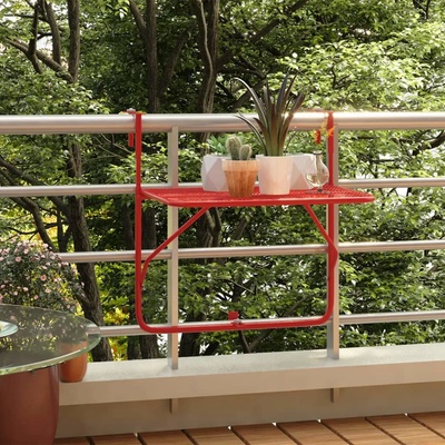 vidaXL Балконска масичка, червена, 60x40 см, стомана (340919)