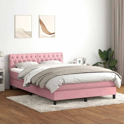 vidaXL Boxspring postel s matrací a LED růžová samet