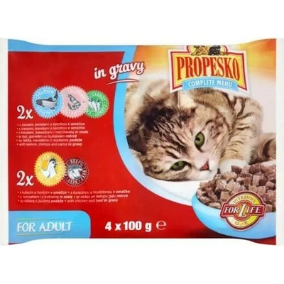 Propesko vrecko mp kura + hovädzie + kreveta + losos 4 x 100 g
