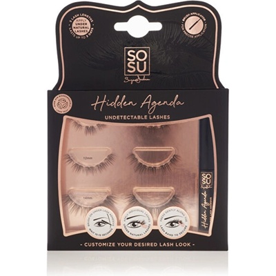 SOSU Cosmetics Hidden Agenda 10 mm umelé mihalnice + 12 mm umelé mihalnice + 14 mm umelé mihalnice + lepidlo na umelé mihalnice
