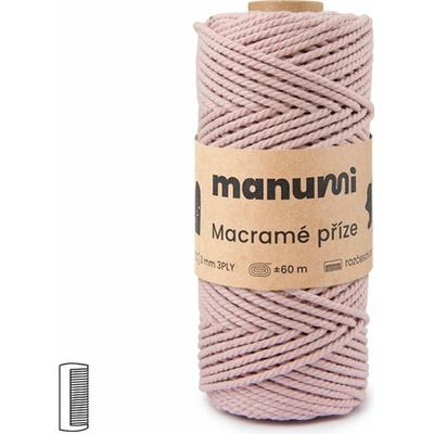 Manumi Macramé priadza stáčaná 3PLY 3mm svetlo ružová - 1 ks